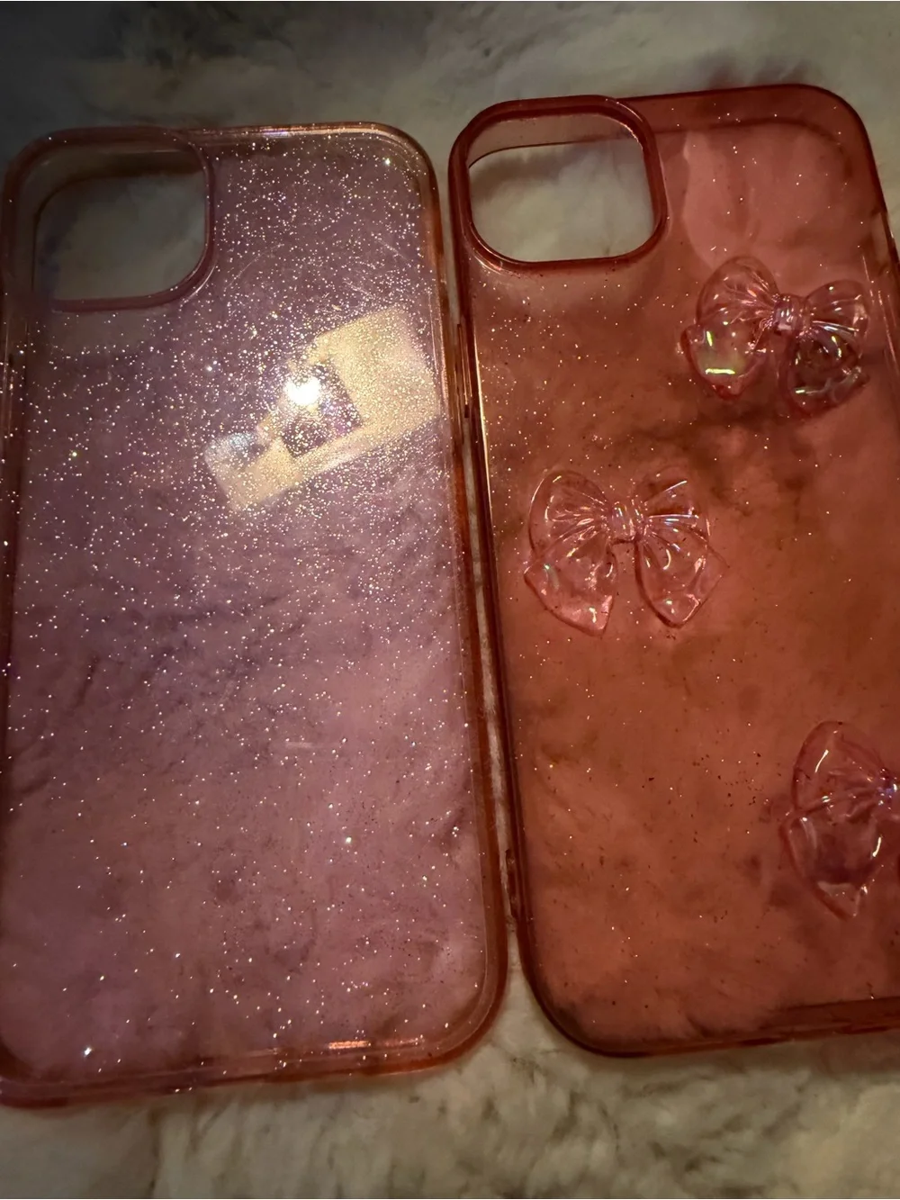 Apple iPhone 15 plus Pink Glitter iPhone Case Duo with Bow Accents - Picture 2 of 2